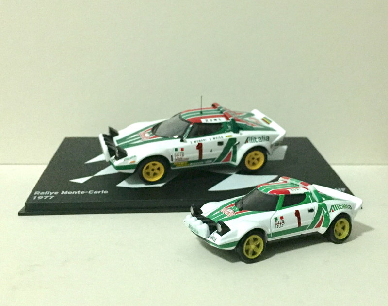 Tomica Premium Stratos and its 1/43 brother from the Rally Car Collection magazine series